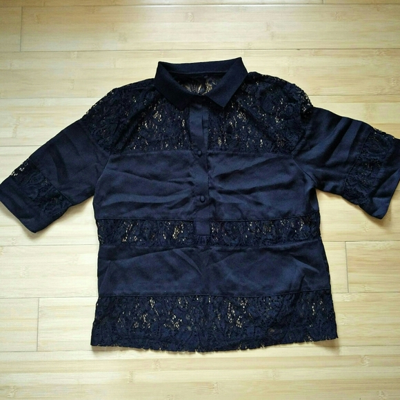 Guess Striped & Blocked Lace Top